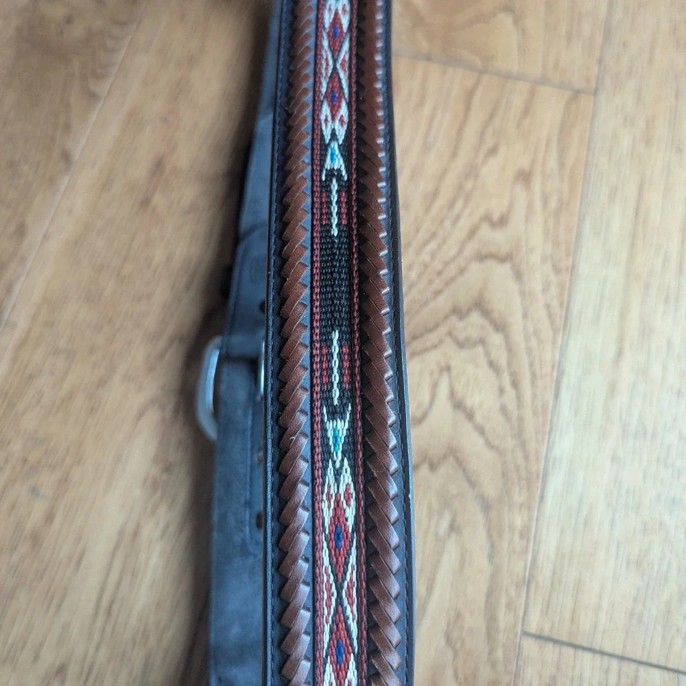 Tony Lama Belt Black Woven Southwestern Braided Leather Mens 36 Equestrian